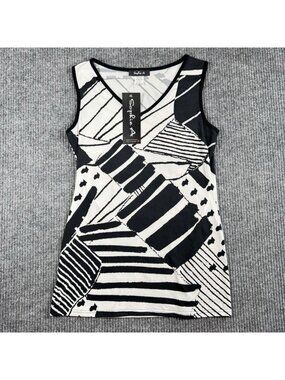 Sophie A Cami Top Sleeveless Womens Small Black & White Geometric Tunic Tank NEW